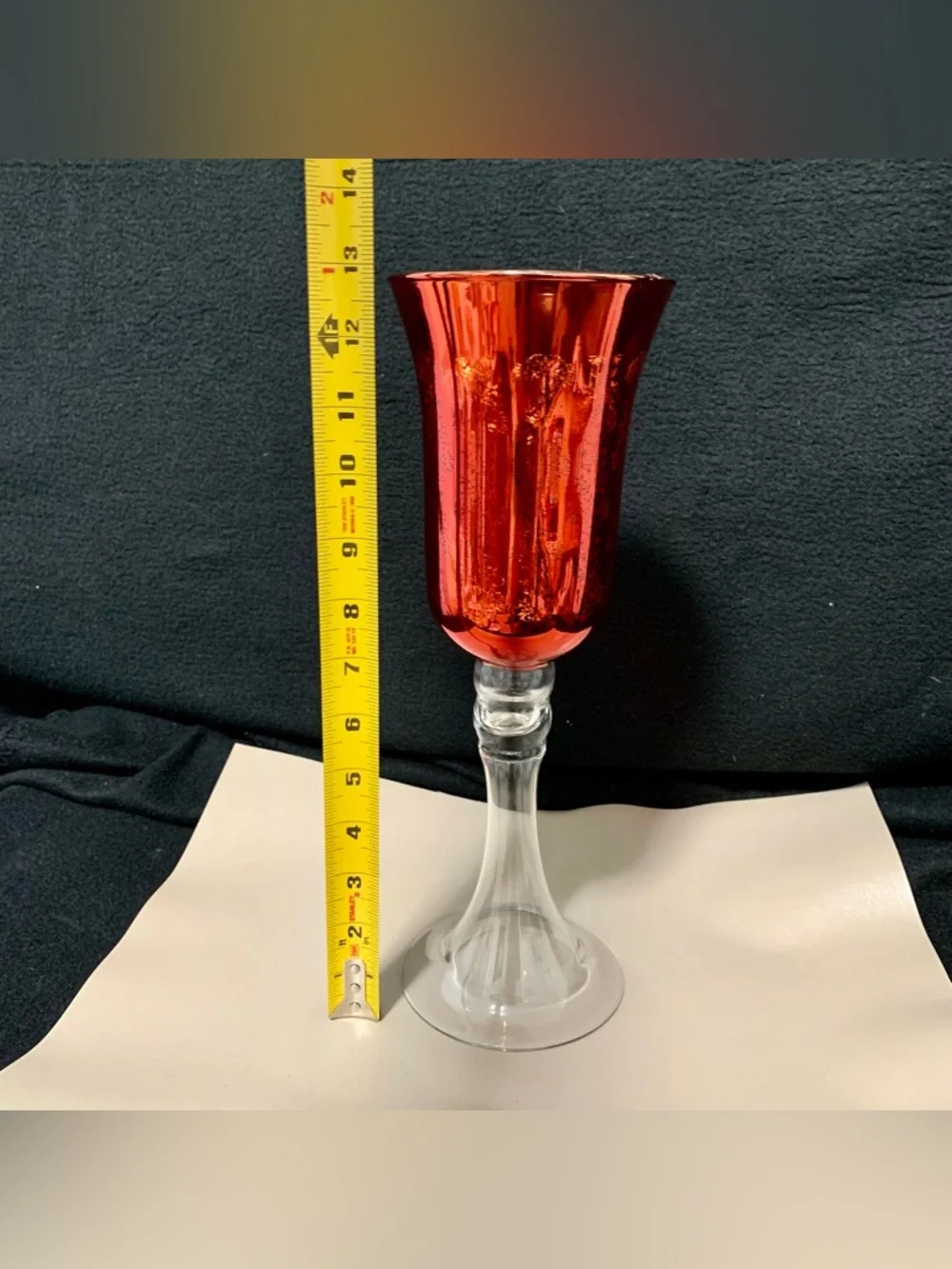 🔍 ❤️ Ruby Red Glass Goblet Votive Candle Holder with Ornate Gold Floral Pattern